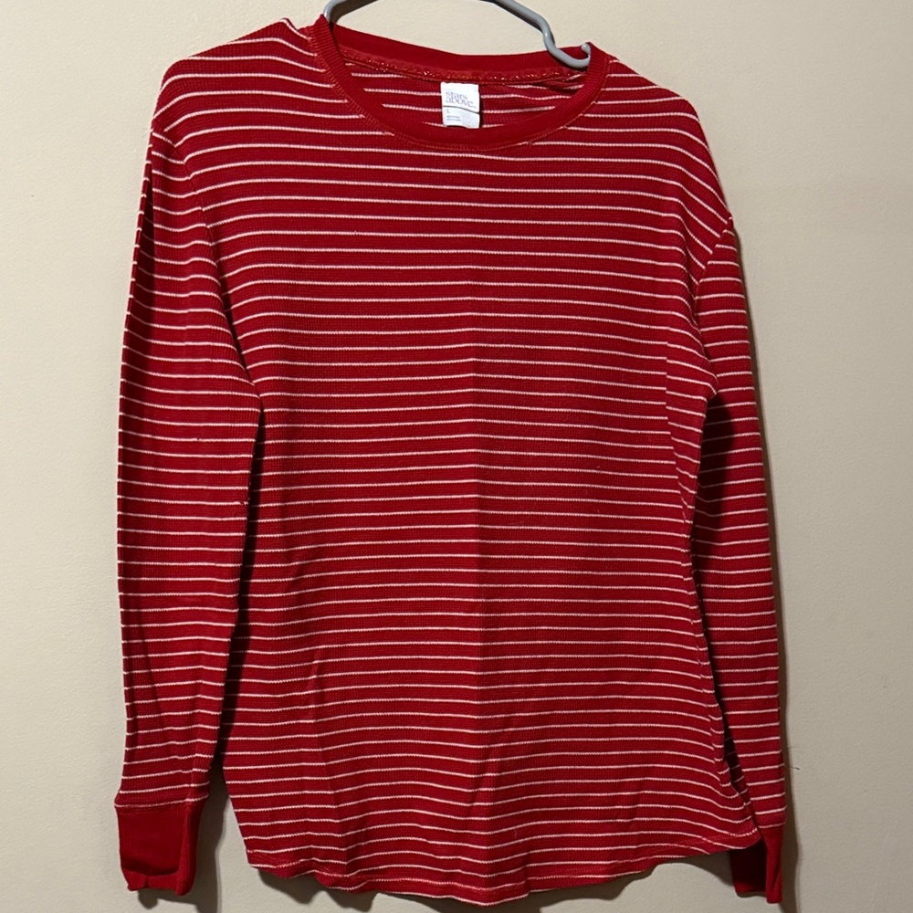 Stars Above Red and White Striped Long Sleeve PJ Set Shirt Size L
